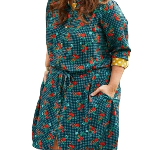 Matilda Jane Choose Your Own Path Shirt Dress S Teal Floral Button Down - Picture 2 of 11